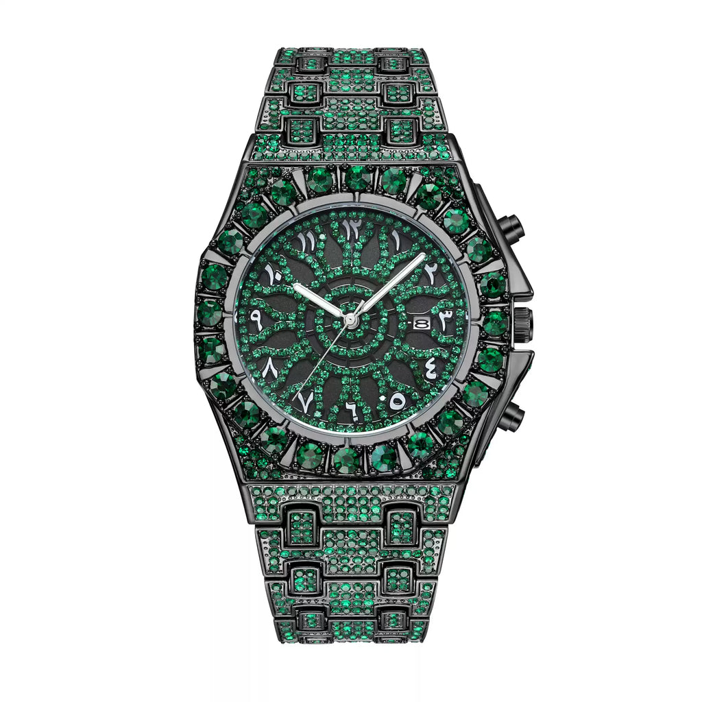 Full Diamond / European & American Hip-Hop / Starry Sky / Wristwatch / Fashion Trendy / Waterproof / Green Diamond Watch