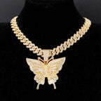 Iced Butterfly Cuban Link Necklace – Gold & Silver Hip-Hop Pendant Chain
