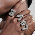 New Adjustable Open Iced-Out Hip-Hop Ring — Exaggerated Teardrop & Letter Design, DIY Statement Bling Ring