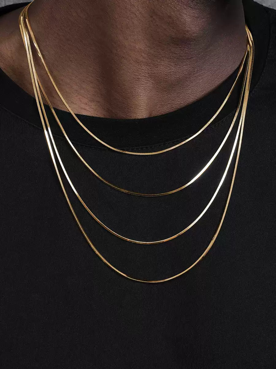 24K Gold-Plated Snake Chain Necklace for Men & Women – Hip-Hop Cuban Style Collarbone Chain, Trendy Fashion Jewelry