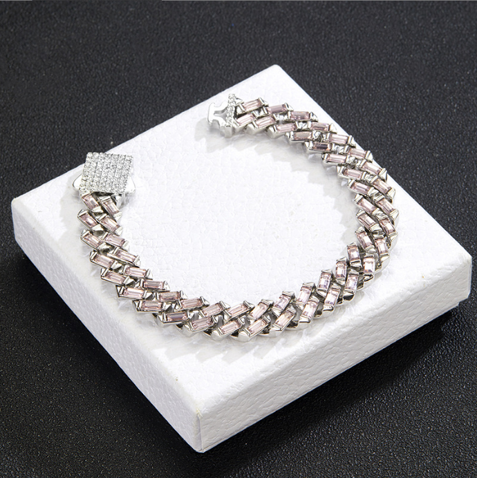 Iced Color-Block Cuban Link Chain – Emerald, Blue, Pink, White