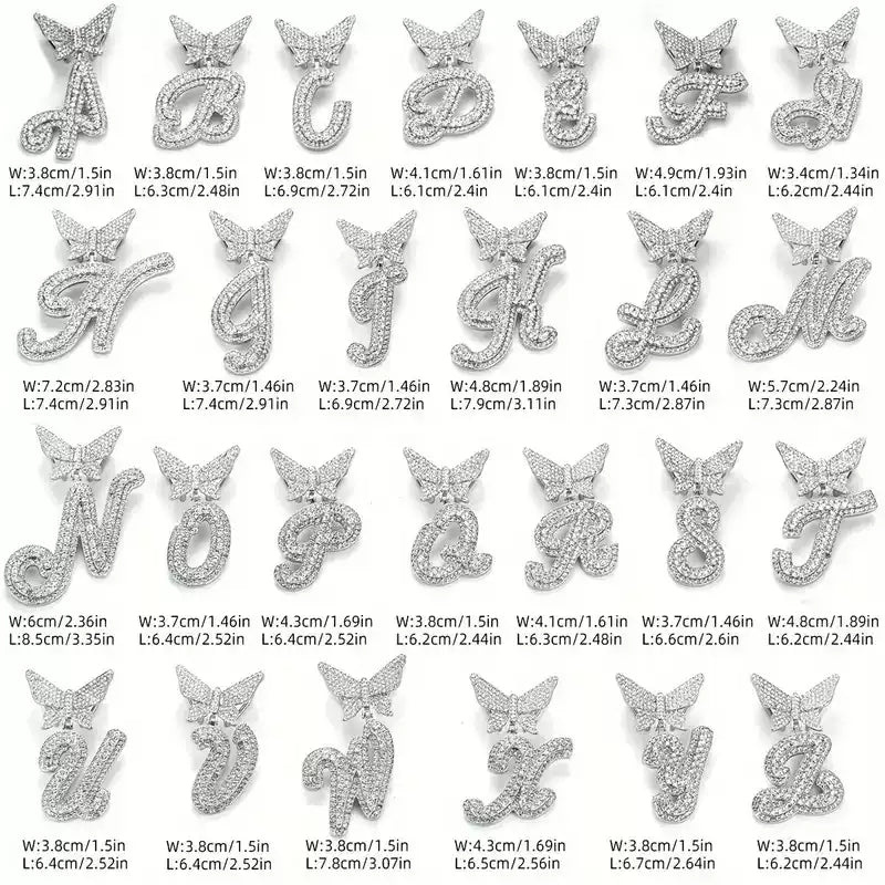 Iced Butterfly Letter Pendant Necklace – A–Z Initial Cuban Chain