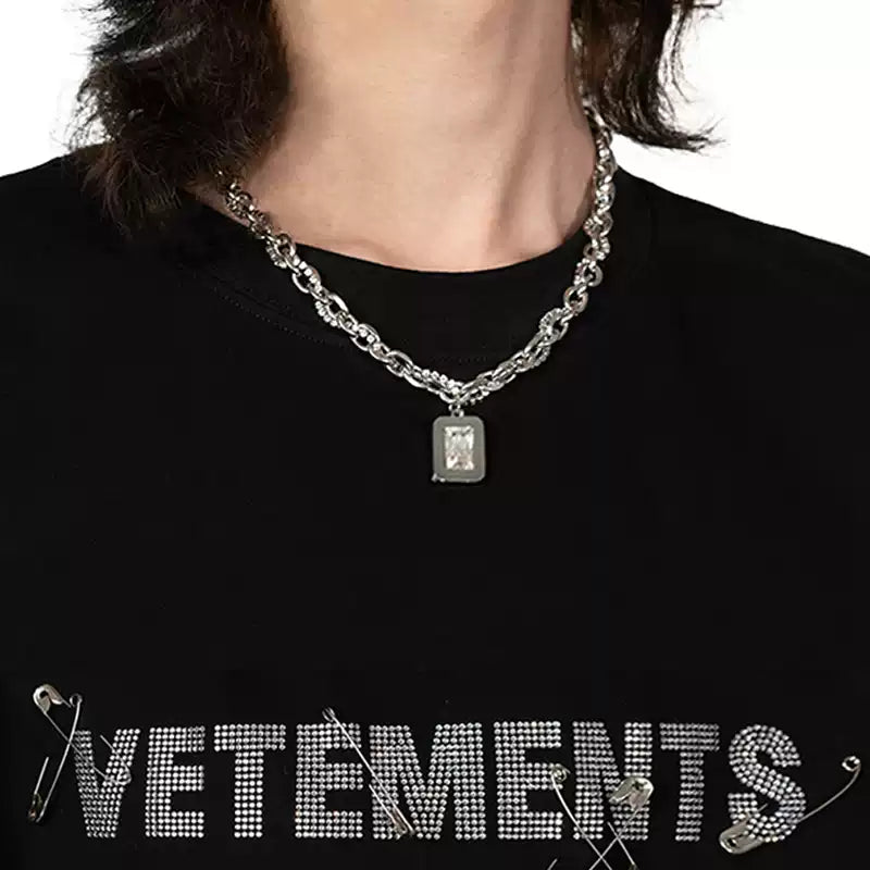 Men’s Iced-Out Titanium Steel Pendant Necklace – Hip-Hop Rapper Style, Trendy Sugar-Cut Diamond Design, High-End Streetwear Jewelry