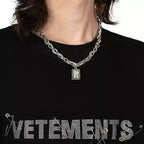 Men’s Iced-Out Titanium Steel Pendant Necklace – Hip-Hop Rapper Style, Trendy Sugar-Cut Diamond Design, High-End Streetwear Jewelry