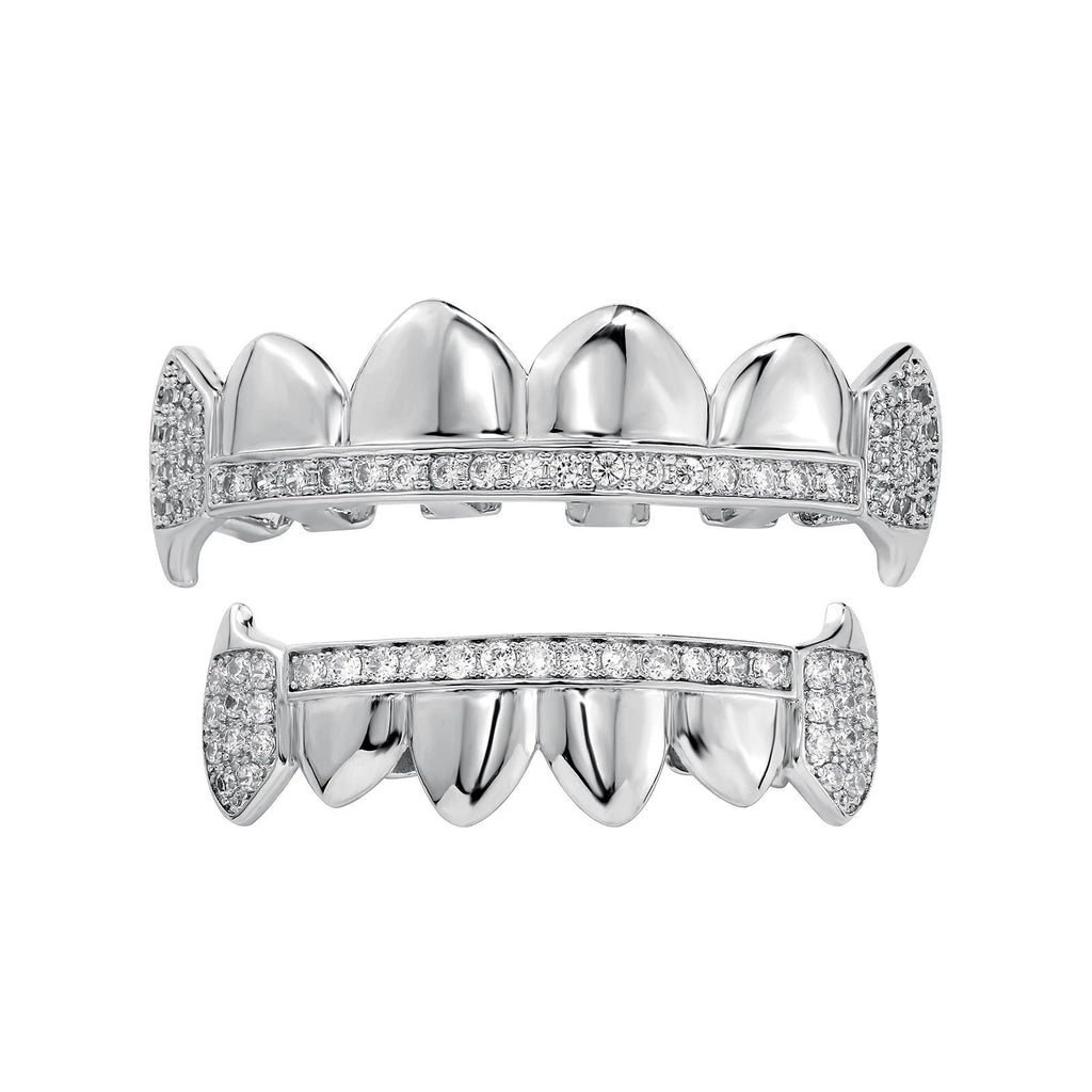 Iced Gold & Silver Grillz Set – 18K Plated Hip-Hop Tooth Caps with Box