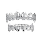 Iced Gold & Silver Grillz Set – 18K Plated Hip-Hop Tooth Caps with Box