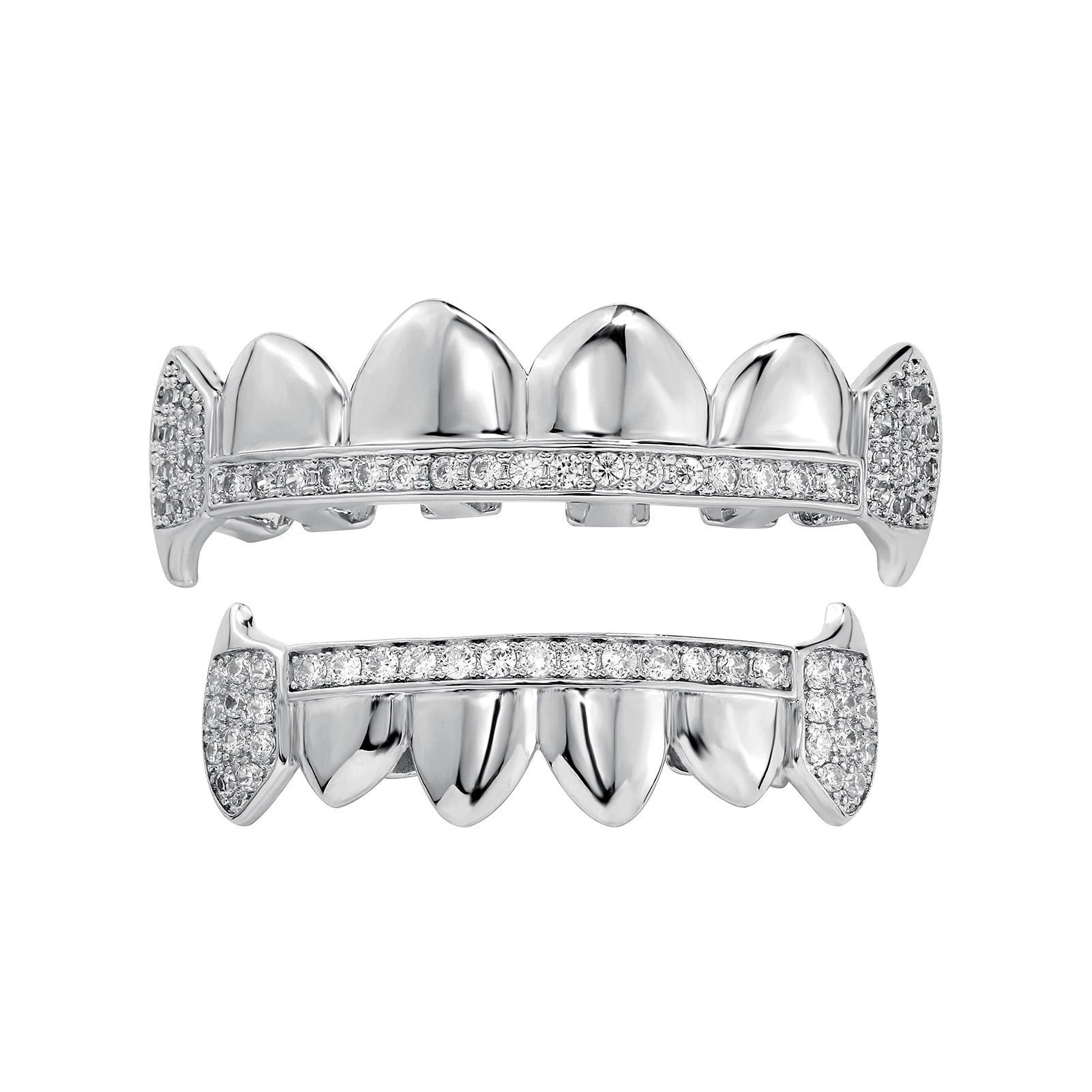 Iced Gold & Silver Grillz Set – 18K Plated Hip-Hop Tooth Caps with Box