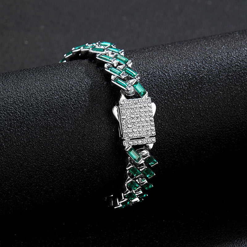 Iced Color-Block Cuban Link Chain – Emerald, Blue, Pink, White