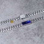 Royal Blue Rectangular Gem Iced Cuban Chain — Luxury Bling Necklace for Men & Women, Trendy American Style Choker