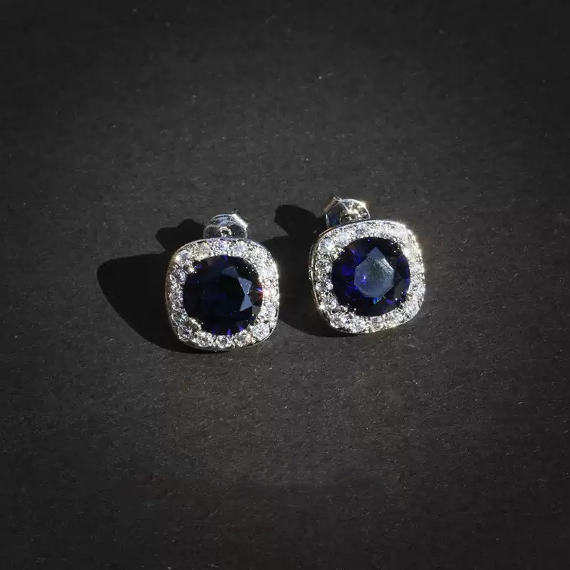 Iced Gemstone Stud Earrings – Hip-Hop Sparkle Essentials