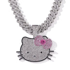 Iced Pink Kitty Cuban Link Necklace – Heart Chain & Full-Body Pendant Options