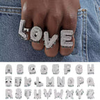 New Adjustable Open Iced-Out Hip-Hop Ring — Exaggerated Teardrop & Letter Design, DIY Statement Bling Ring
