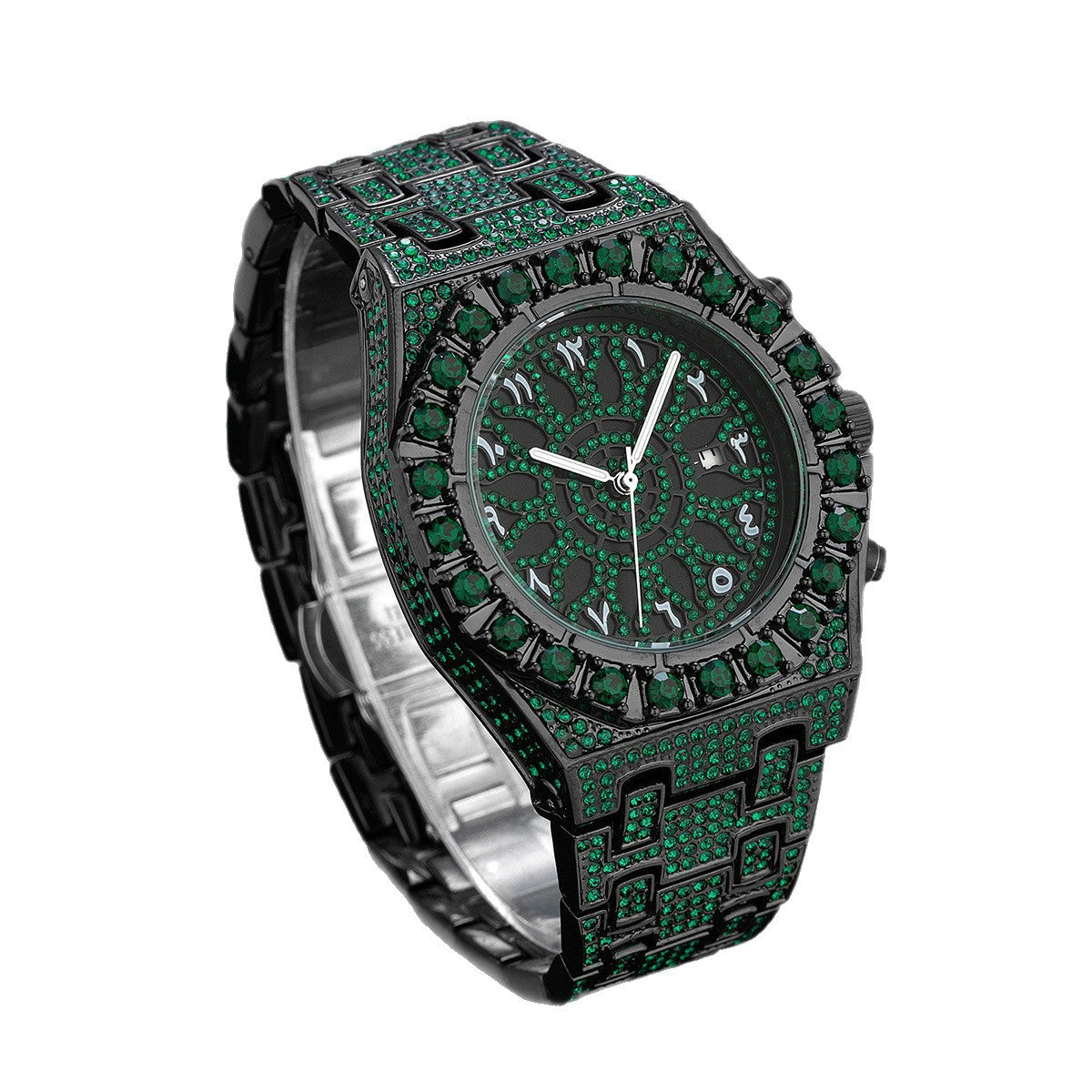Full Diamond / European & American Hip-Hop / Starry Sky / Wristwatch / Fashion Trendy / Waterproof / Green Diamond Watch