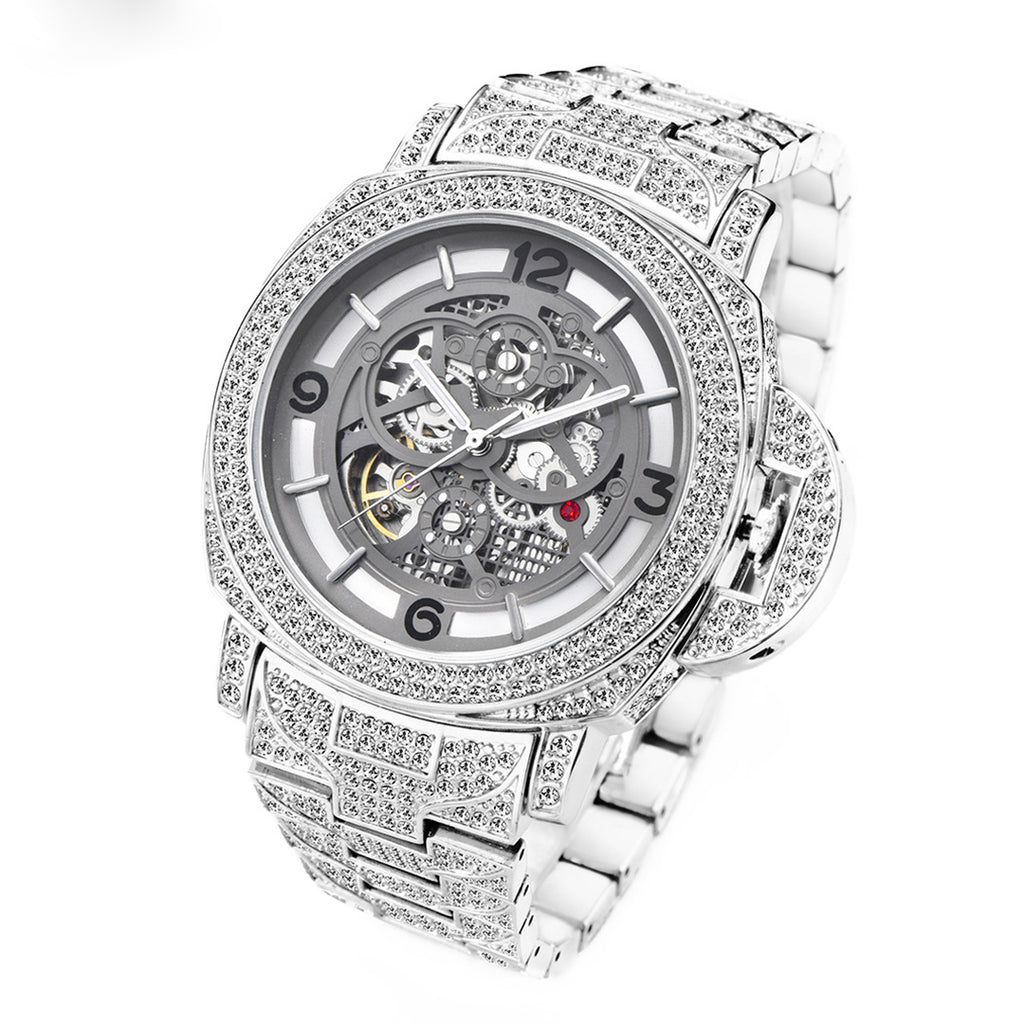 European & American Hip-Hop / Full Diamond / Trendy / Waterproof / Fashion / Skeleton / Transparent Mechanical Men's Watch