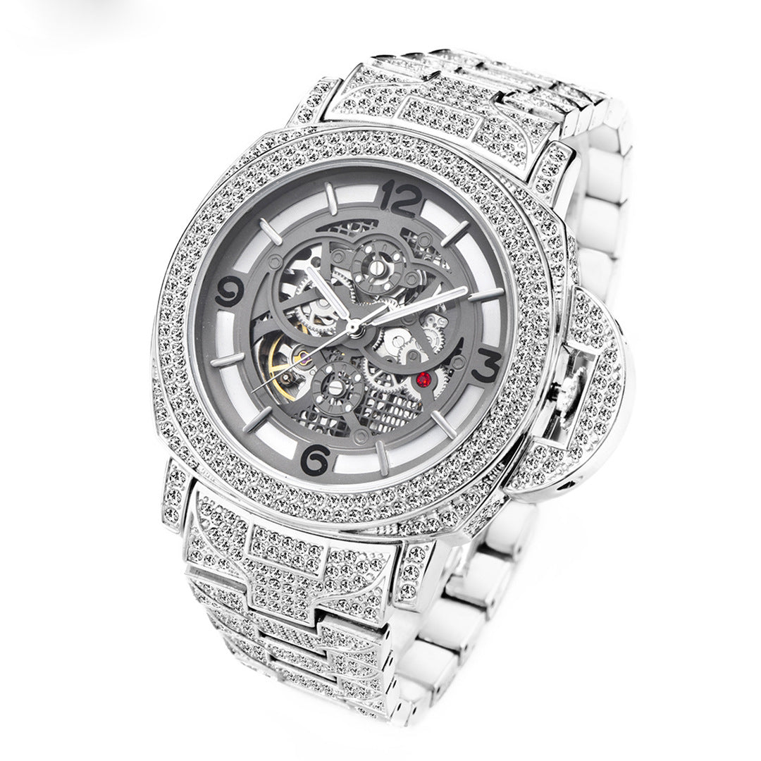 European & American Hip-Hop / Full Diamond / Trendy / Waterproof / Fashion / Skeleton / Transparent Mechanical Men's Watch