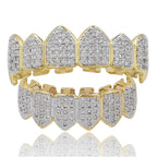 Iced Gold & Silver Grillz Set – 18K Plated Hip-Hop Tooth Caps with Box