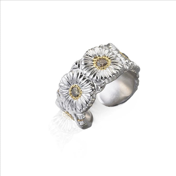 Vintage Daisy Flower Stackable Ring – Retro Engraved Floral Band