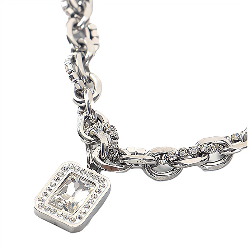 Men’s Iced-Out Titanium Steel Pendant Necklace – Hip-Hop Rapper Style, Trendy Sugar-Cut Diamond Design, High-End Streetwear Jewelry