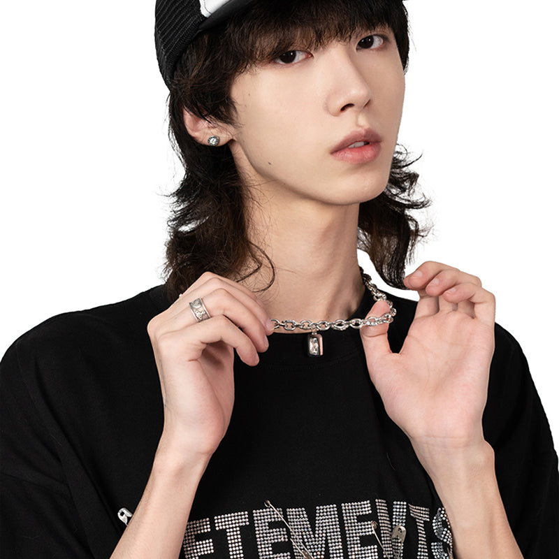 Men’s Iced-Out Titanium Steel Pendant Necklace – Hip-Hop Rapper Style, Trendy Sugar-Cut Diamond Design, High-End Streetwear Jewelry