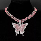 Iced Butterfly Cuban Link Necklace – Gold & Silver Hip-Hop Pendant Chain