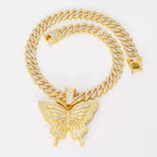 Iced Butterfly Cuban Link Necklace – Gold & Silver Hip-Hop Pendant Chain