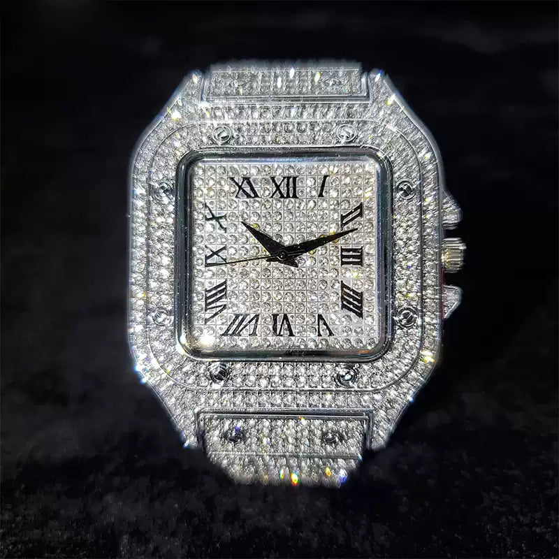 American Hip-Hop / Fully Iced-Out / Full-Diamond Look / Watch / Fashion / Waterproof / Gold Square Watch