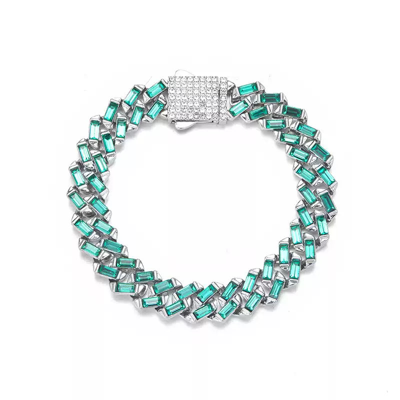 Iced Color-Block Cuban Link Chain – Emerald, Blue, Pink, White