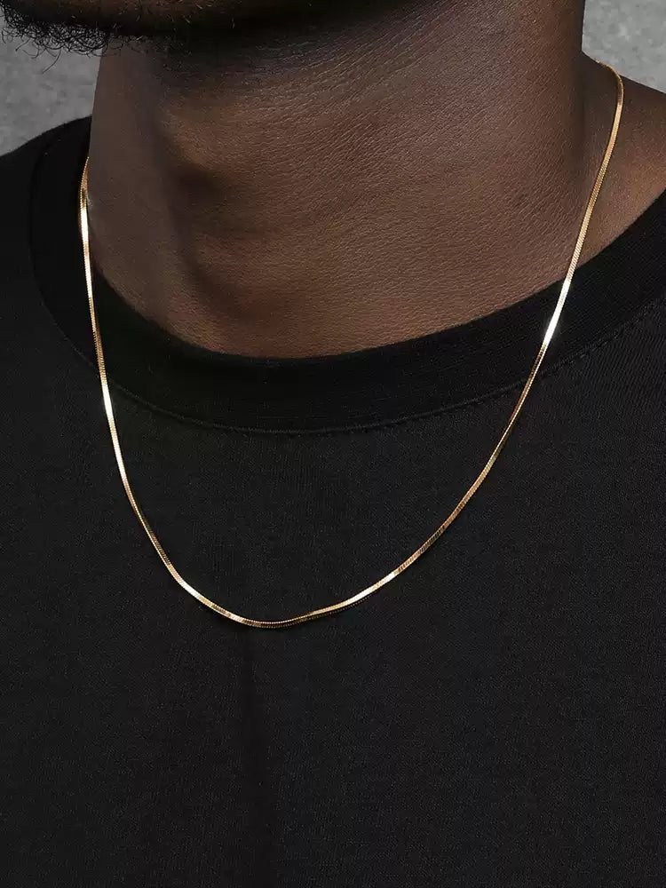 24K Gold-Plated Snake Chain Necklace for Men & Women – Hip-Hop Cuban Style Collarbone Chain, Trendy Fashion Jewelry