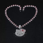 Iced Pink Kitty Cuban Link Necklace – Heart Chain & Full-Body Pendant Options