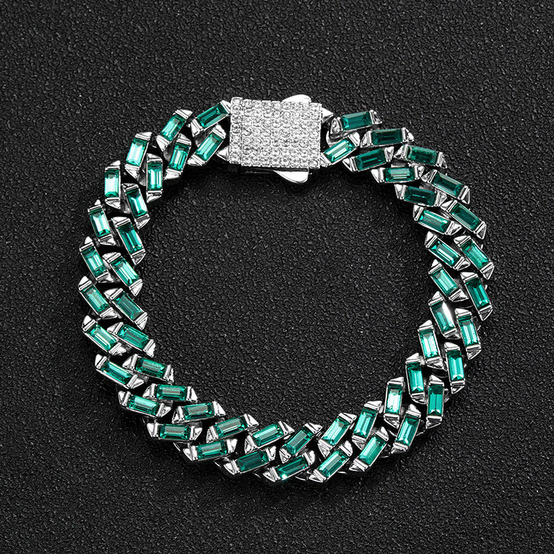 Iced Color-Block Cuban Link Chain – Emerald, Blue, Pink, White