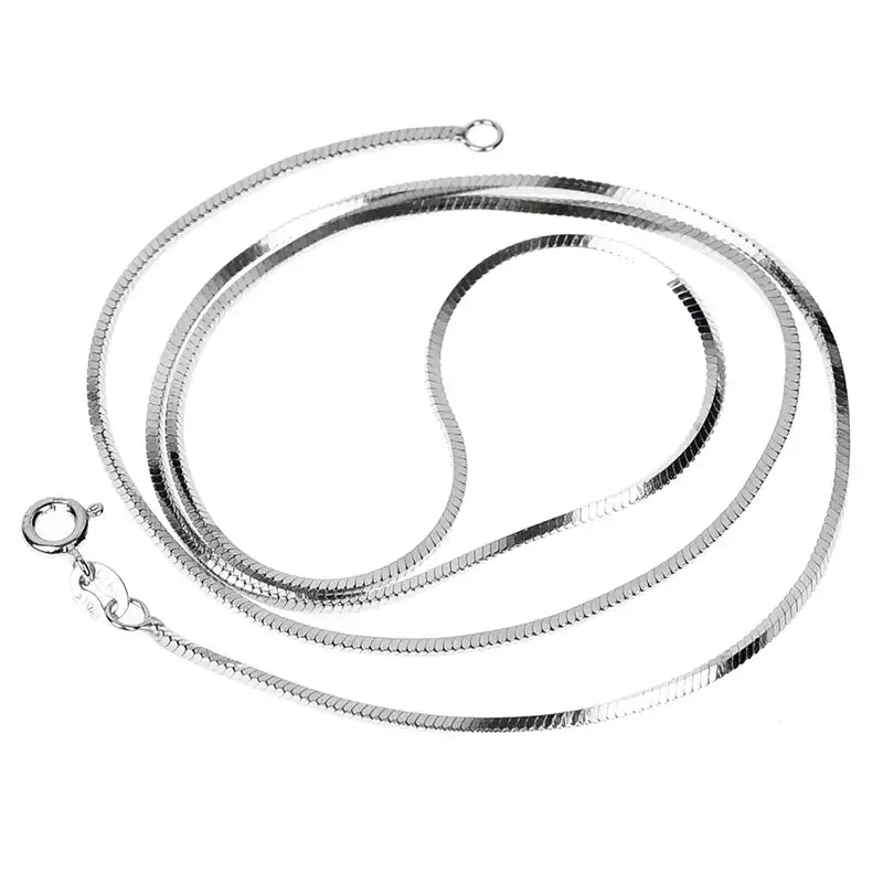 S925 Sterling Silver Snake Chain Necklace, Platinum-Plated Thin Serpentine Chain, Unisex Silver Collarbone Necklace, Trendy Minimalist Jewelry for Men & Women