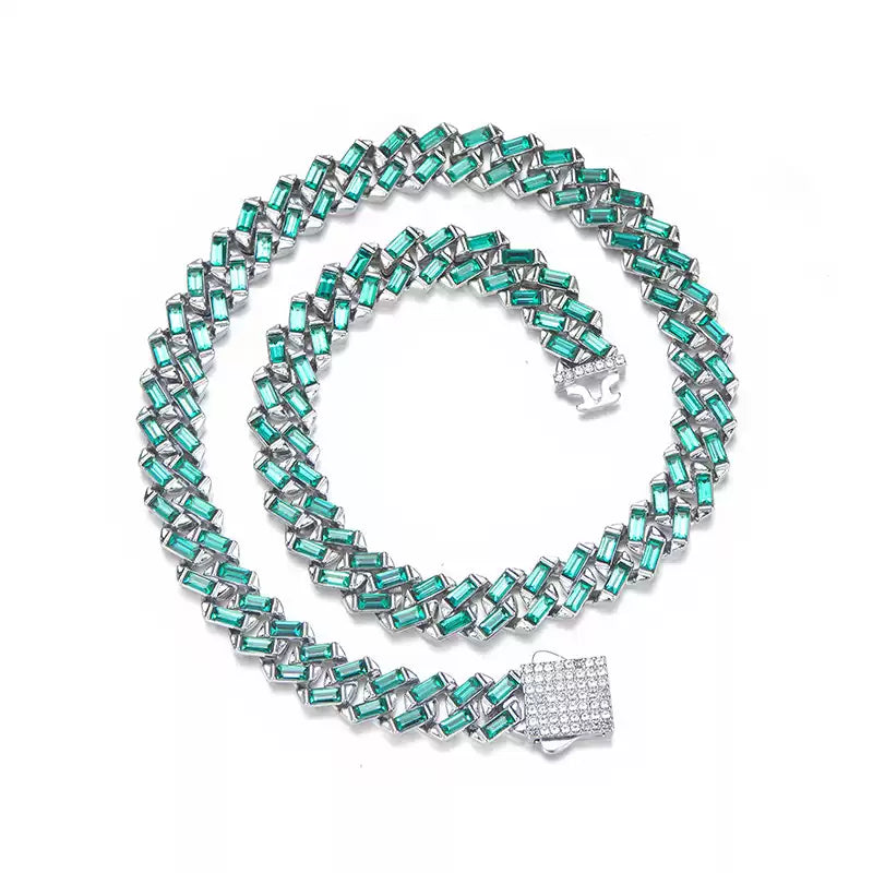 Iced Color-Block Cuban Link Chain – Emerald, Blue, Pink, White