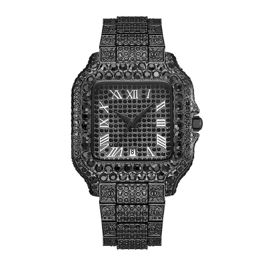 Hip-Hop Men's Watch / Chinese Trendy Fashion Bestseller Men’s Watch / Black Warrior Square Full Diamond Wristwatch for Men