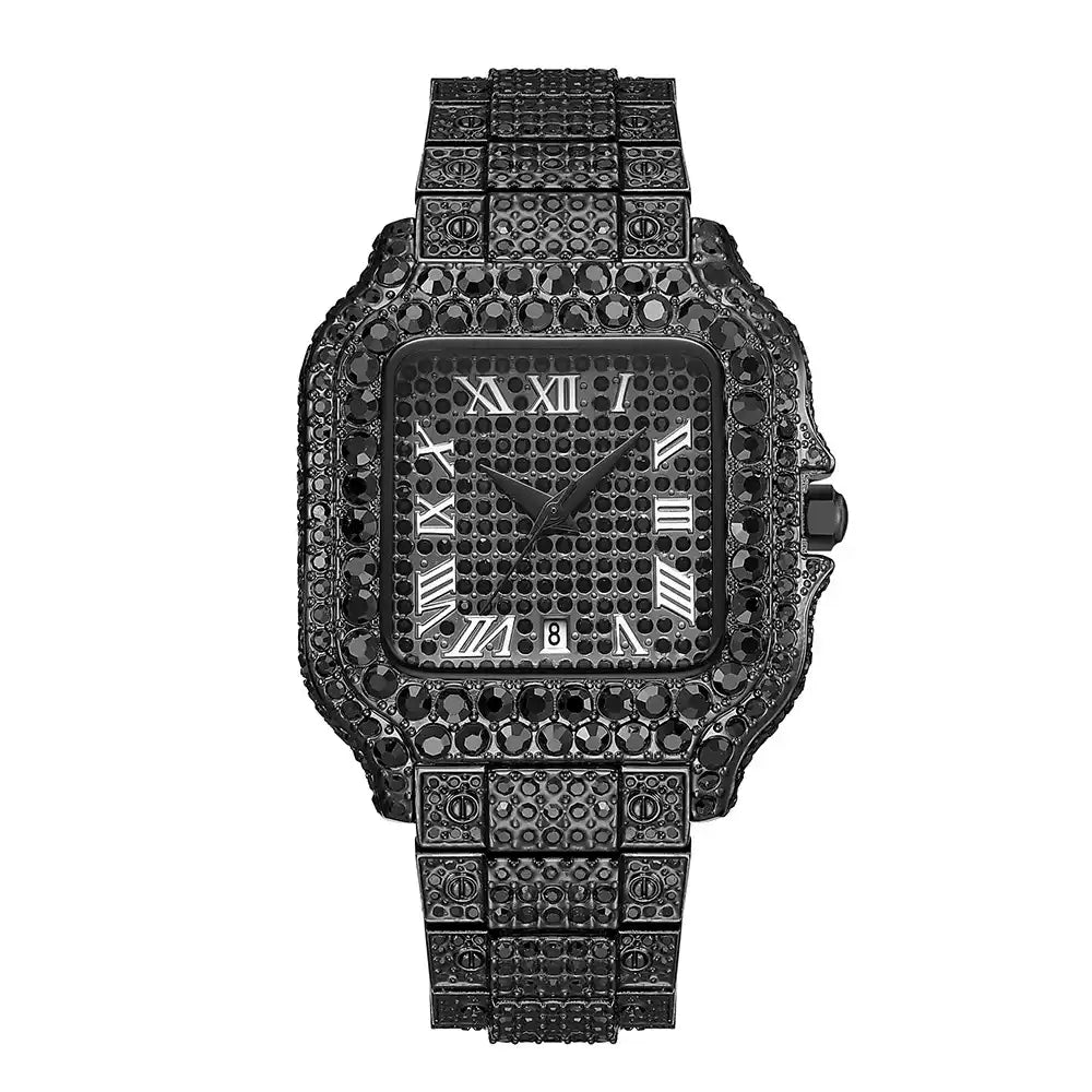 Hip-Hop Men's Watch / Chinese Trendy Fashion Bestseller Men’s Watch / Black Warrior Square Full Diamond Wristwatch for Men