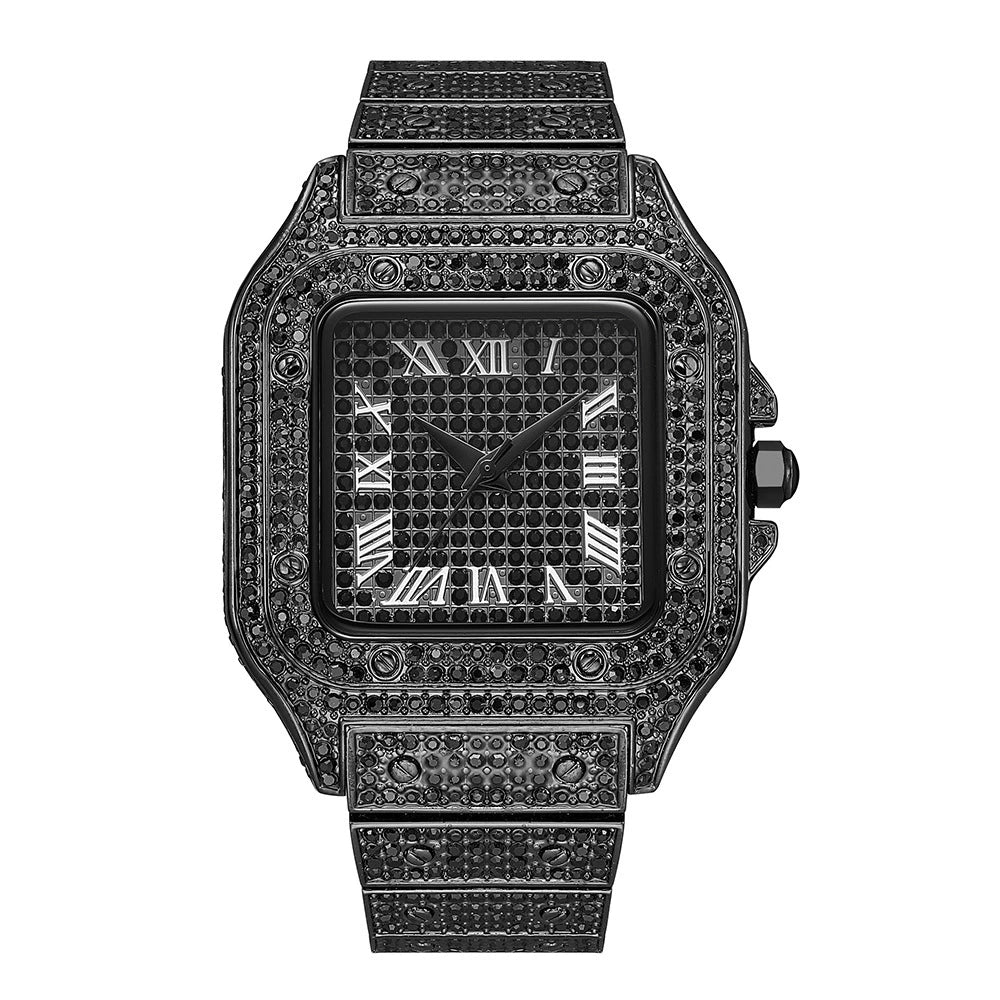 American Hip-Hop / Fully Iced-Out / Full-Diamond Look / Watch / Fashion / Waterproof / Gold Square Watch