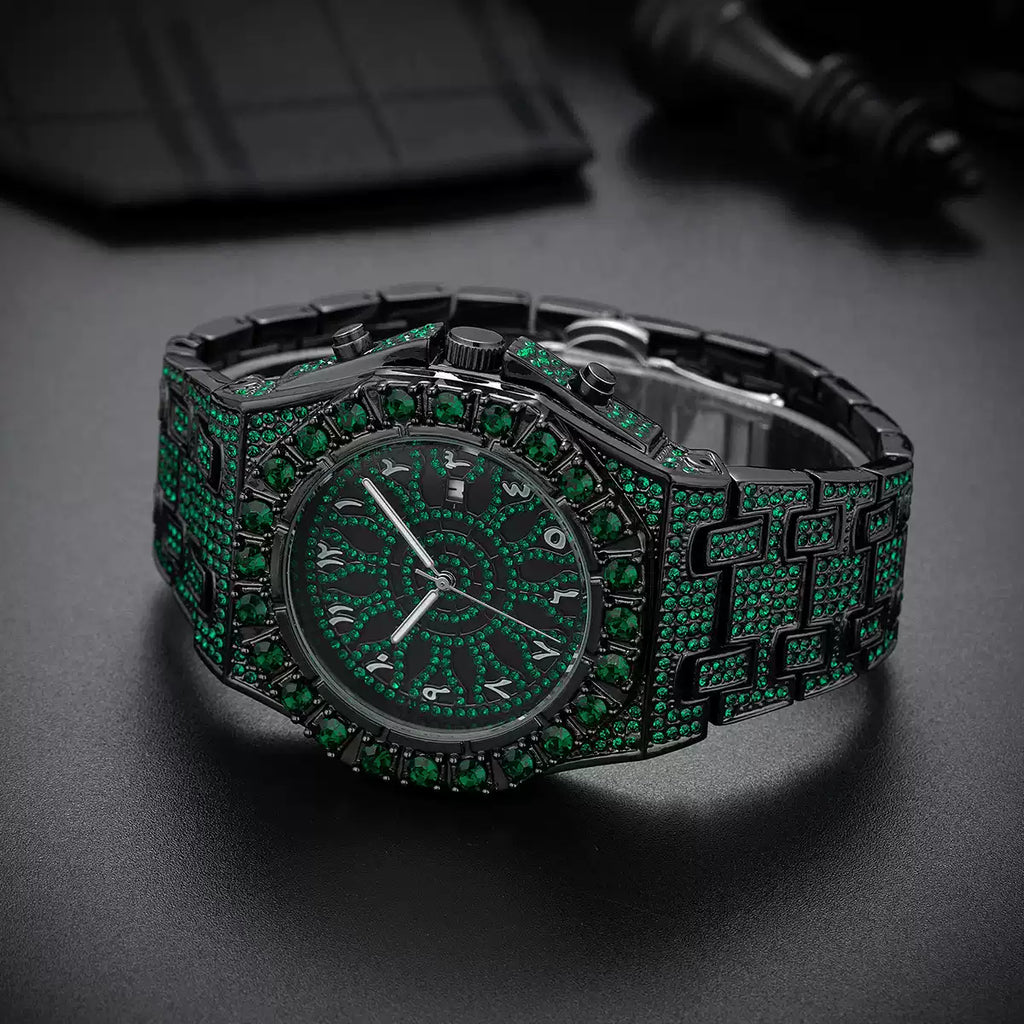 Full Diamond / European & American Hip-Hop / Starry Sky / Wristwatch / Fashion Trendy / Waterproof / Green Diamond Watch