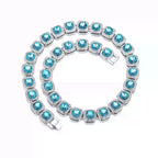 Hip-Hop Men’s Iced-Out Aqua Blue Cube Bracelet — Full Diamond Square Link Bracelet, Trendy Streetwear Jewelry Accessory