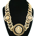 Iced Lion Medallion Statement Chain – Gold & Silver Heavy Hip-Hop Necklace