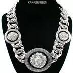 Iced Lion Medallion Statement Chain – Gold & Silver Heavy Hip-Hop Necklace