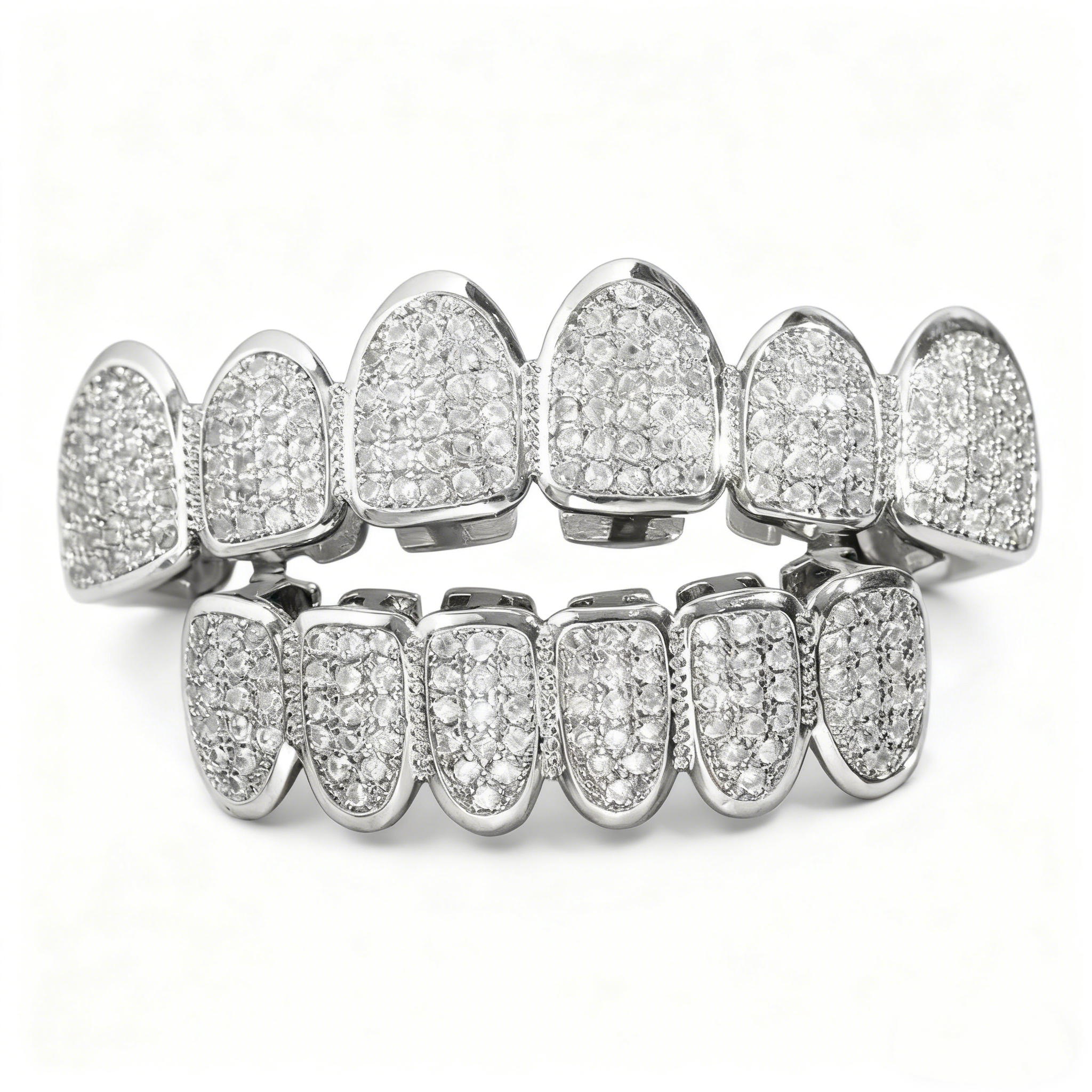 Iced Gold & Silver Grillz Set – 18K Plated Hip-Hop Tooth Caps with Box