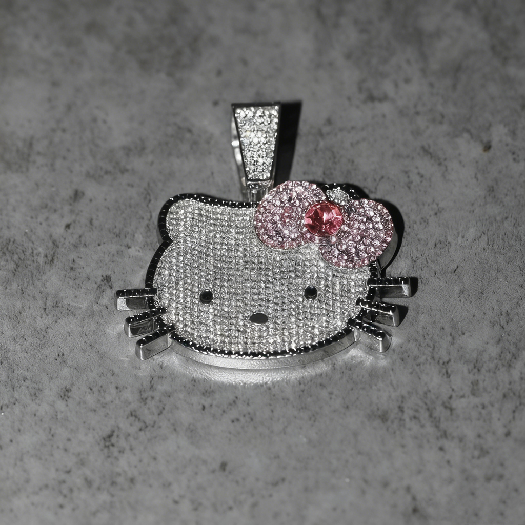 Iced Pink Kitty Cuban Link Necklace – Heart Chain & Full-Body Pendant Options