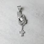 Iced Prayer Hands Cross Pendant – Hip-Hop Cuban Link Necklace