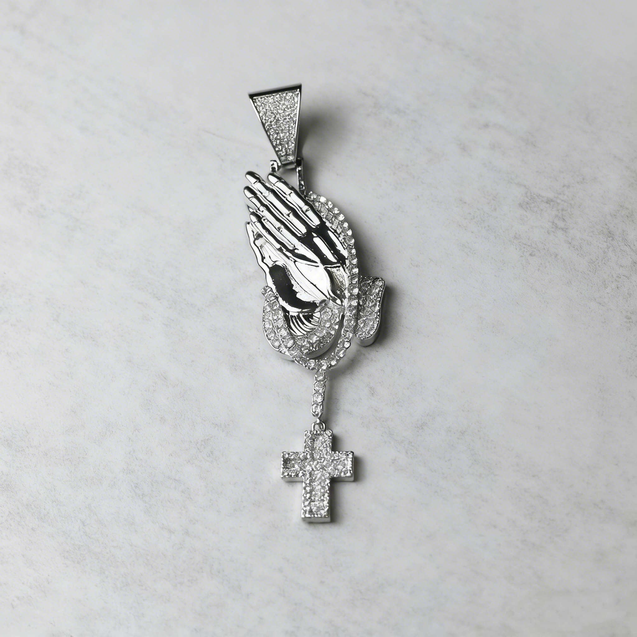 Iced Prayer Hands Cross Pendant – Hip-Hop Cuban Link Necklace