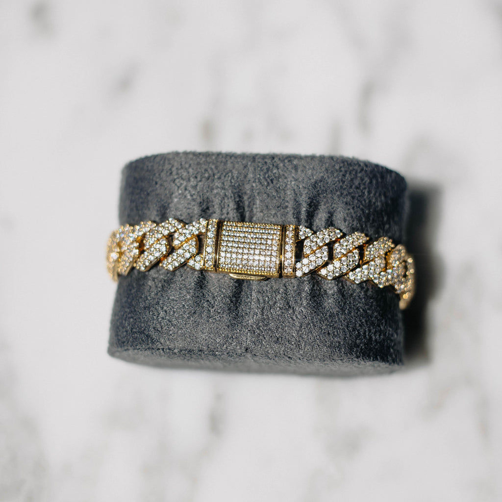 12mm Prong Cuban Bracelet Gold