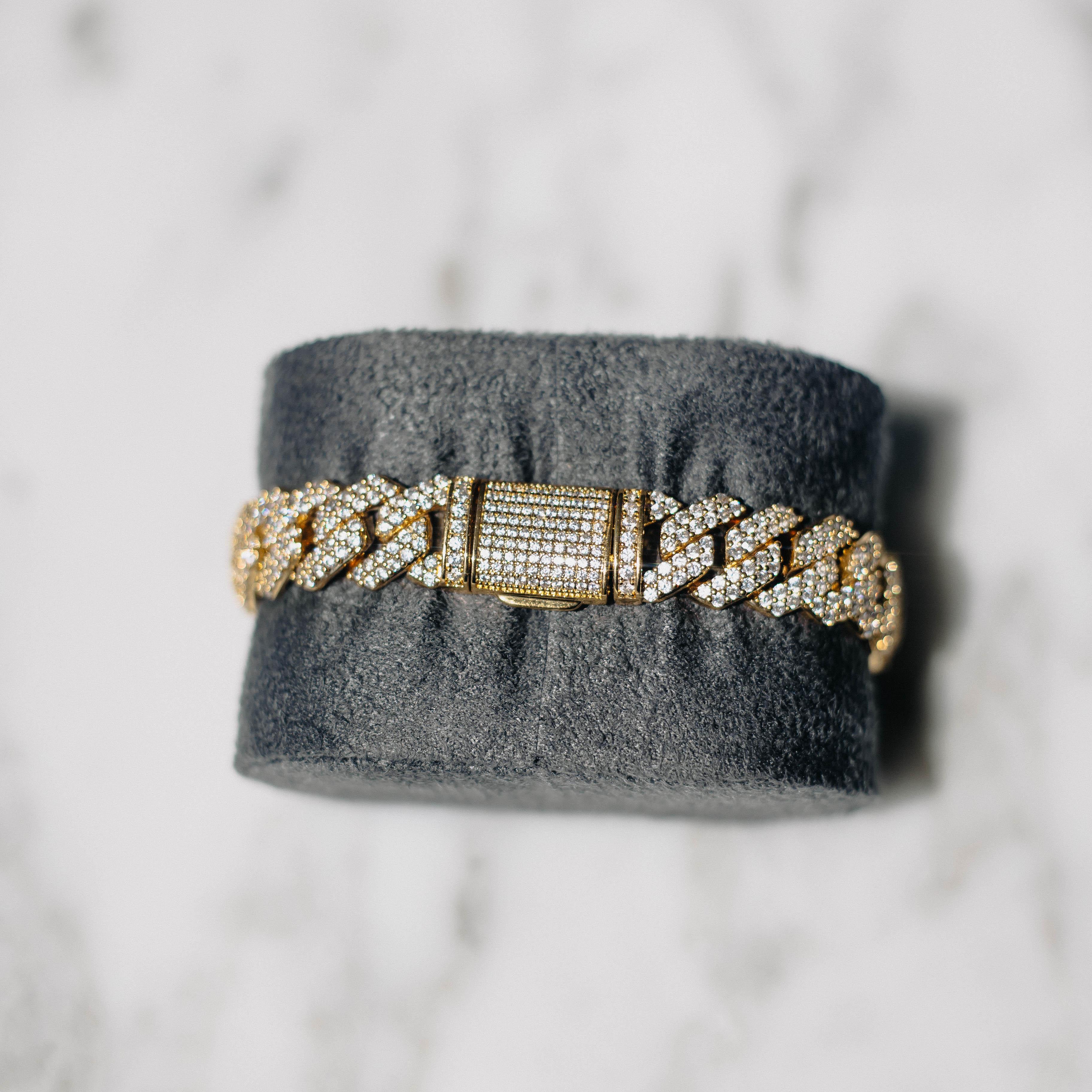 12mm Prong Cuban Bracelet Gold